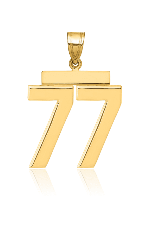 14K Solid Yellow Gold Large Number 77 Pendant Necklace - 32mm 1-1/4 inch - Polished Women's
