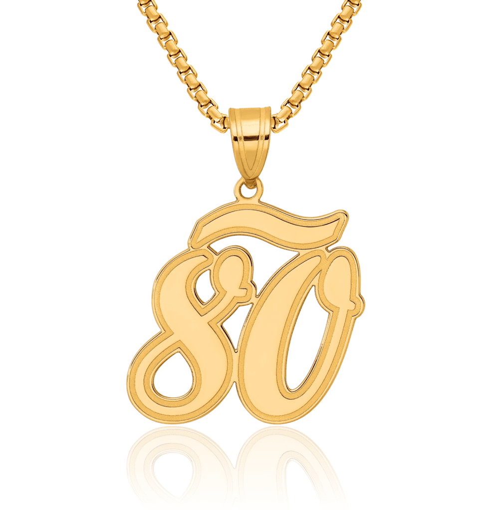 14K Solid Yellow Gold Number 80 Necklace Chain Pendant Charm with chain ...