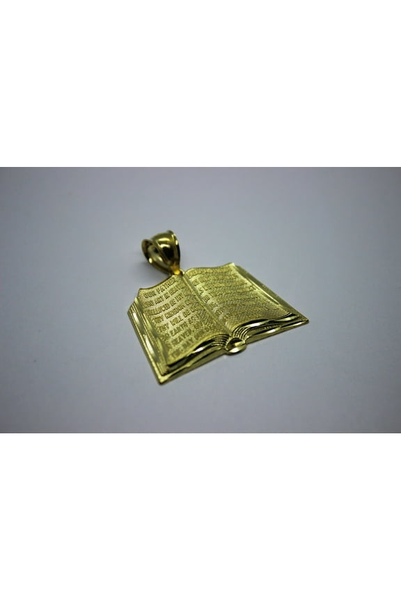 14K Solid Yellow Gold Open Bible Pendant