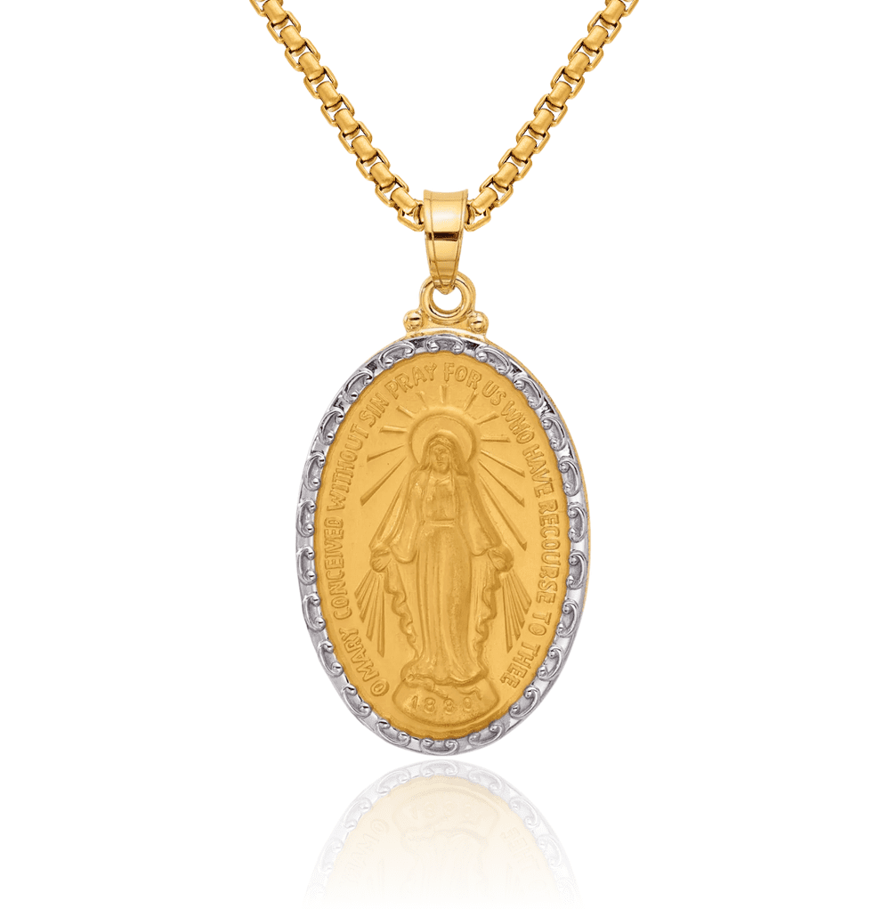 14K Solid Yellow Gold Our Lady of Miraculous Medal Blessed Virgin Mary ...