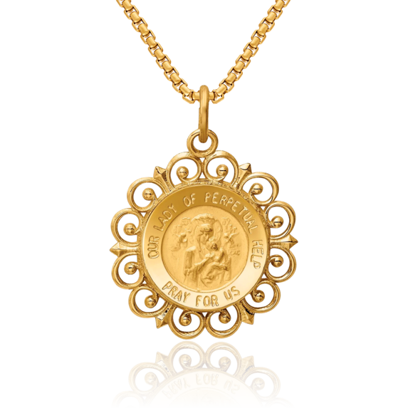 14K Solid Yellow Gold Our Lady of Perpetual Help Medal Necklace Chain Pendant Charm with chain 18inch