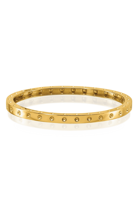 14K Solid Yellow Gold Hinged Bangle Bracelet - Polished Adult