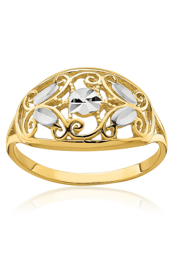 14K Solid Yellow Gold Oval Antique Filigree Statement Ring