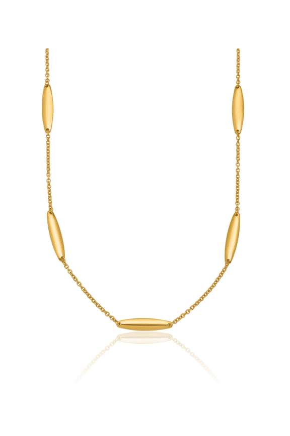 14K Solid Yellow Gold Oval Bead Station Necklace Chain