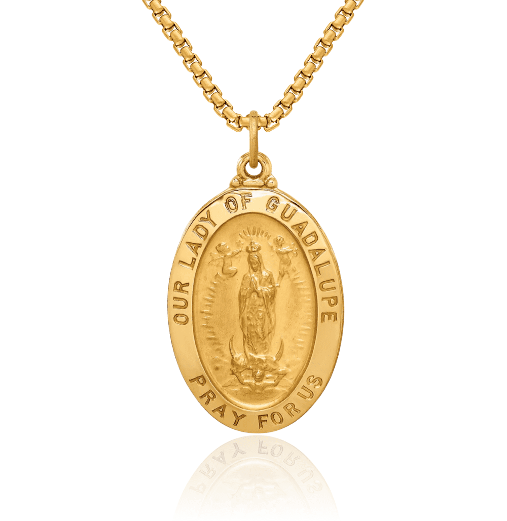 14K Solid Yellow Gold Oval Our Lady of Guadalupe Virgin Mary Medal ...