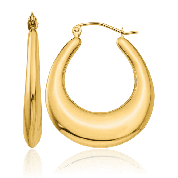 14K Solid Yellow Gold Oval Medium Hoop Earrings