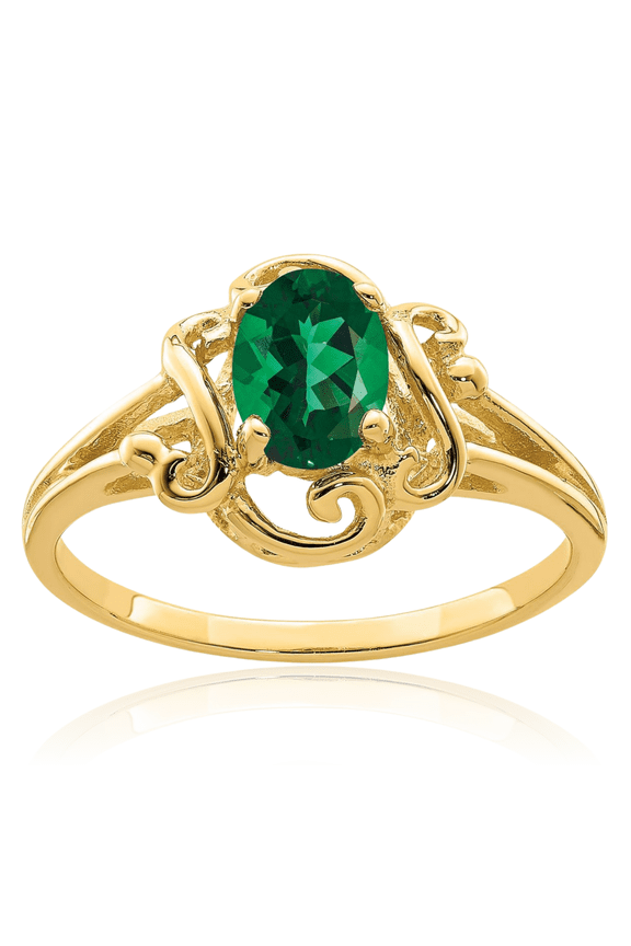 14K Solid Yellow Gold 1 carat Green Mount St. Helens Helenite Filigree Helenite Statement Solitaire Ring - Oval Cut, Simulated, Prong Set Women's