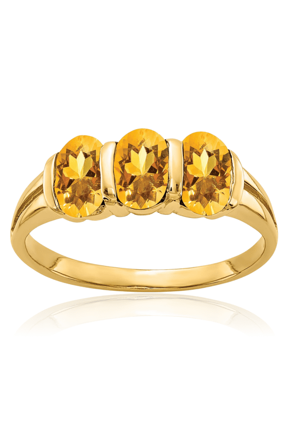 14K Solid Yellow Gold Oval Orange Citrine 3-stone Ring Gemstone Band November Birthstone Jewelry