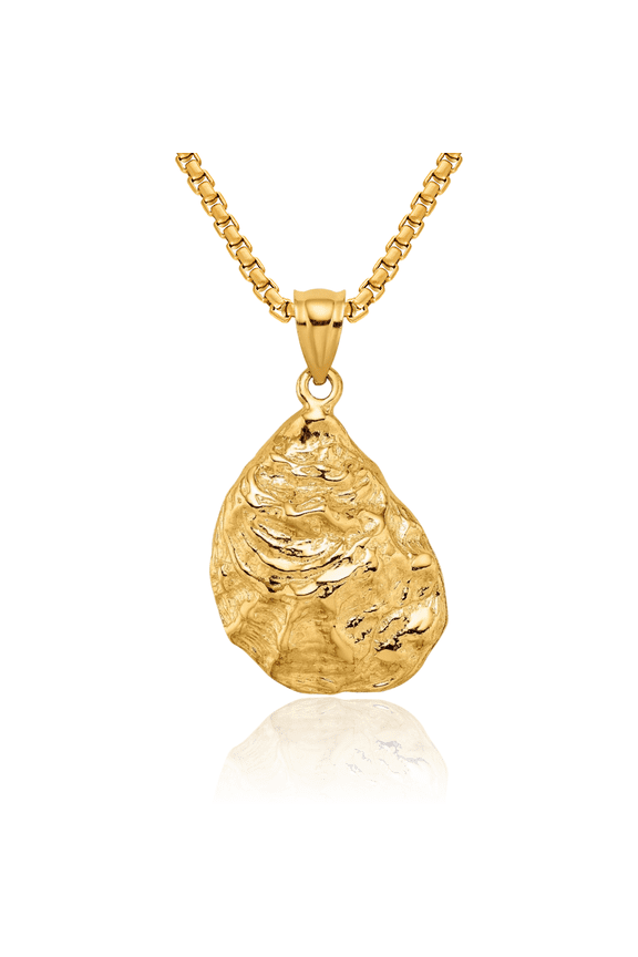14K Solid Yellow Gold Oyster Shell Necklace Chain Pendant Charm