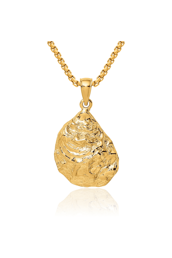 14K Solid Yellow Gold Oyster Shell Necklace Chain Pendant Charm