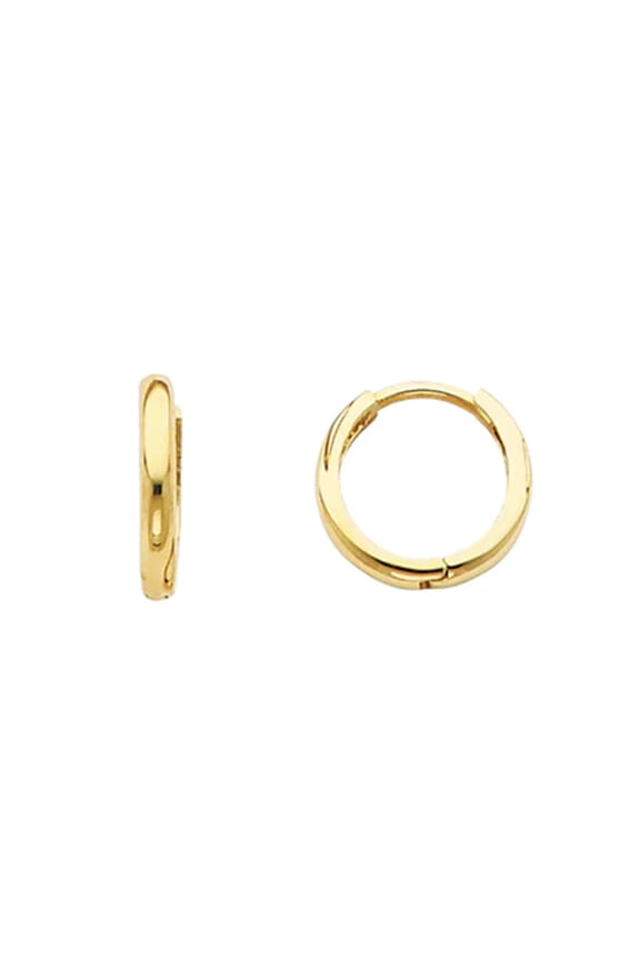 14K Solid Yellow Gold Plain Huggies Earrings 2 MM wide Secured Hinged Lock Setting Click top