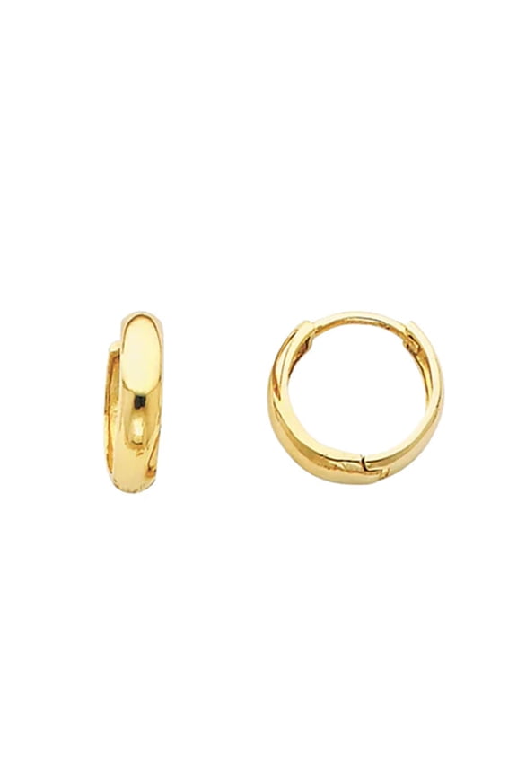 14K Solid Yellow Gold Plain Huggies Earrings 3 MM wide Secured Hinged Lock Setting Click top