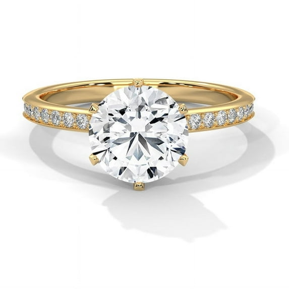 14K Solid Yellow Gold Plated Real Moissanite 2CT Round Cut Diamond Solitaire Anniversery Ring