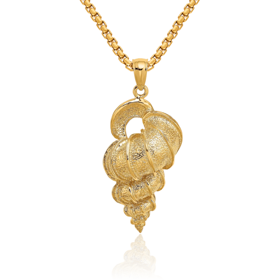 14K Solid Yellow Gold Precious Wentletrap Shell Necklace Chain Pendant Charm