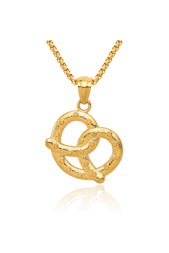 14K Solid Yellow Gold Pretzel Necklace Chain Pendant Charm