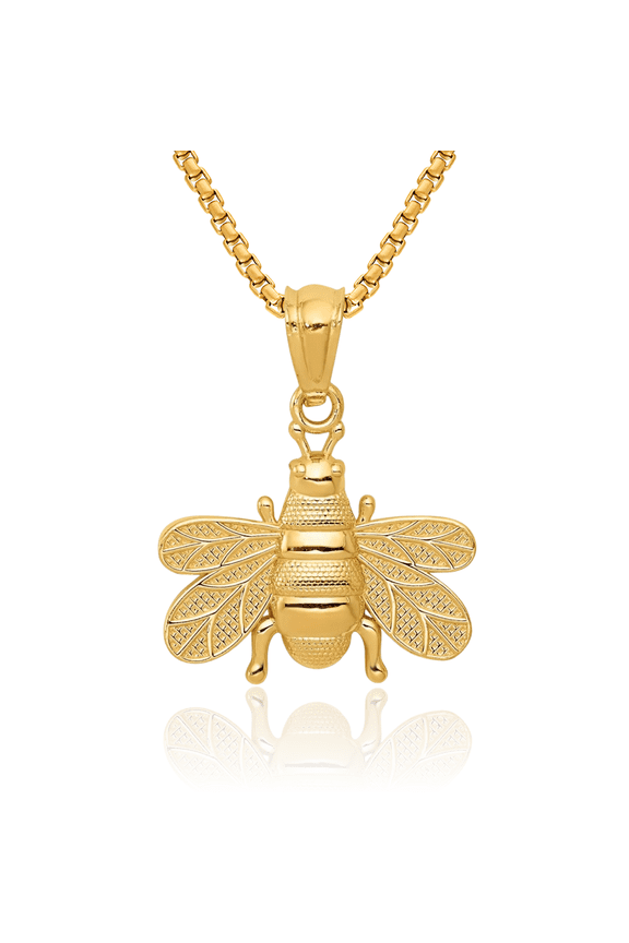 14K Solid Yellow Gold Queen Bumble Bee Necklace Honeybee Pendant Beekeeper Charm