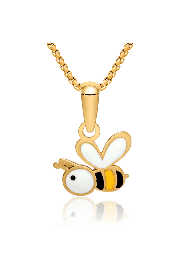 14K Solid Yellow Gold Queen Bumble Bee Necklace Honeybee Pendant Beekeeper Charm