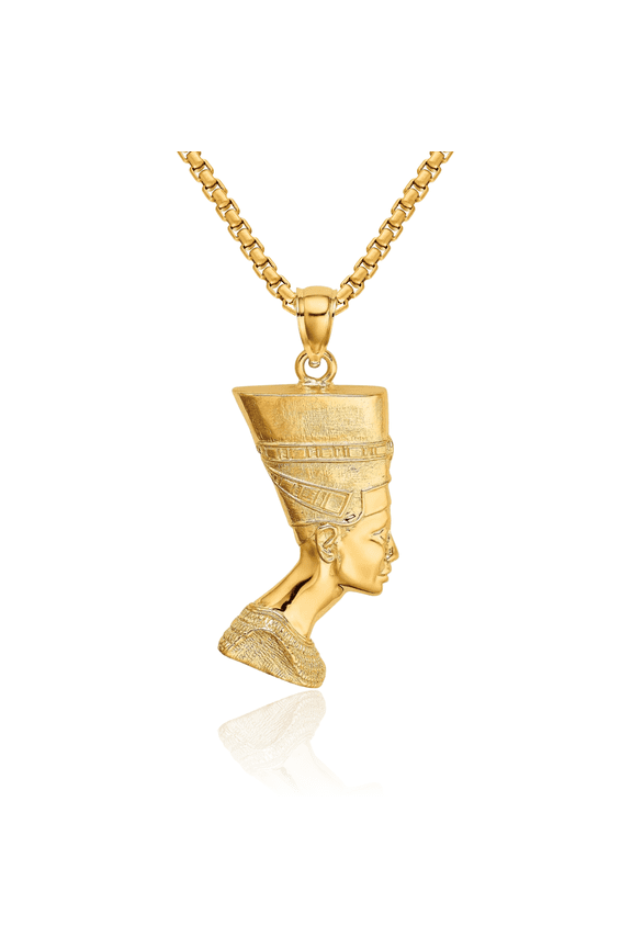 14K Solid Yellow Gold Queen Nefertiti Necklace Egyptian Goddess Pendant African Charm