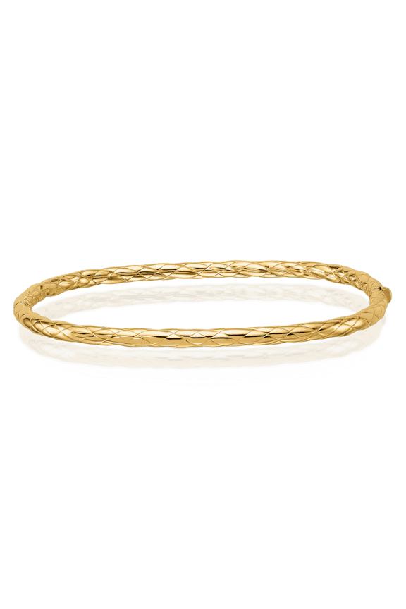 14K Solid Yellow Gold Rectangular Hinged Bangle Bracelet