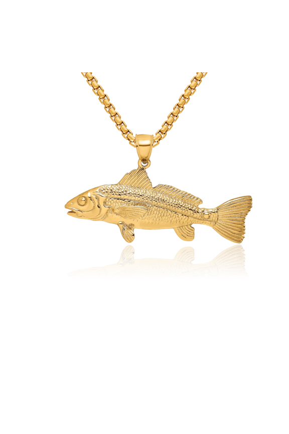 14K Solid Yellow Gold Red Fish Necklace Chain Pendant Charm