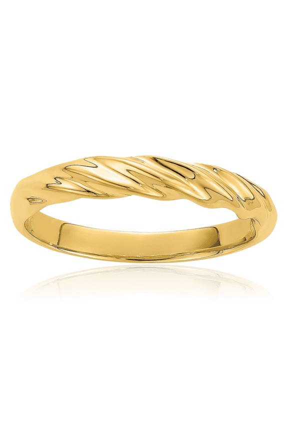 14K Solid Yellow Gold Ribbed Chunky Dome Statement Ring