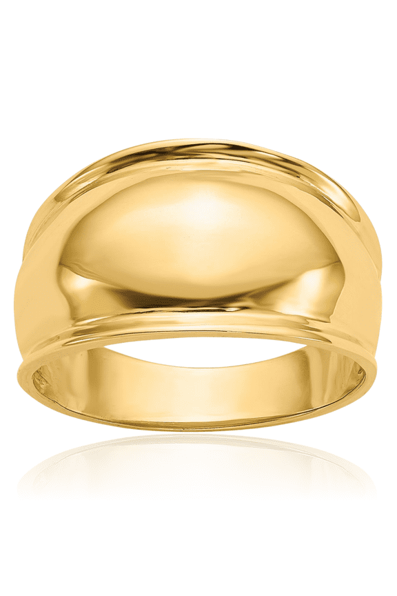 14K Solid Yellow Gold Ridge Edged Chunky Dome Statement Ring
