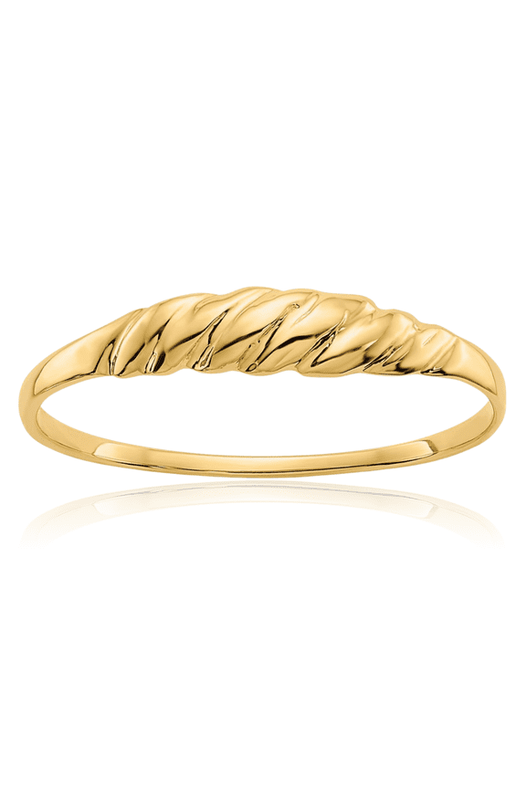 14K Solid Yellow Gold Ridged Chunky Dome Statement Ring