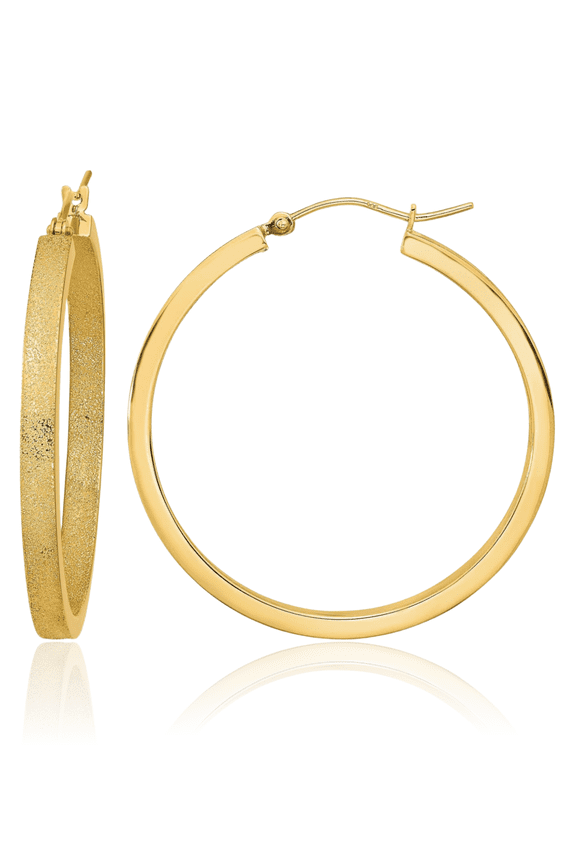 14K Solid Yellow Gold Round Large Hoop Earrings