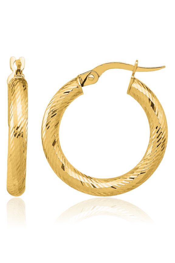 14K Solid Yellow Gold Round Medium Hoop Earrings
