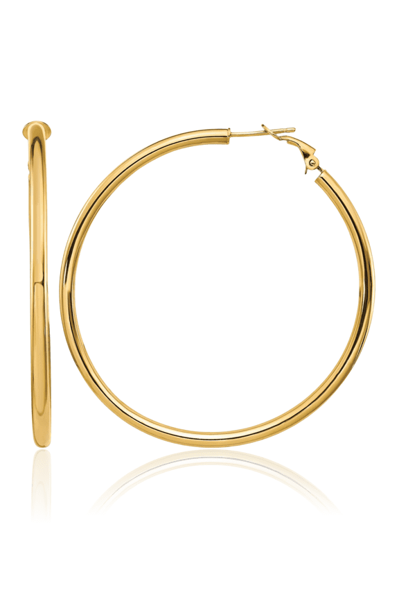 14K Yellow Gold Round Extra Large Hoop Earrings - 57mm 2-1/4 inch - Lightweight, Omega Back Women's
