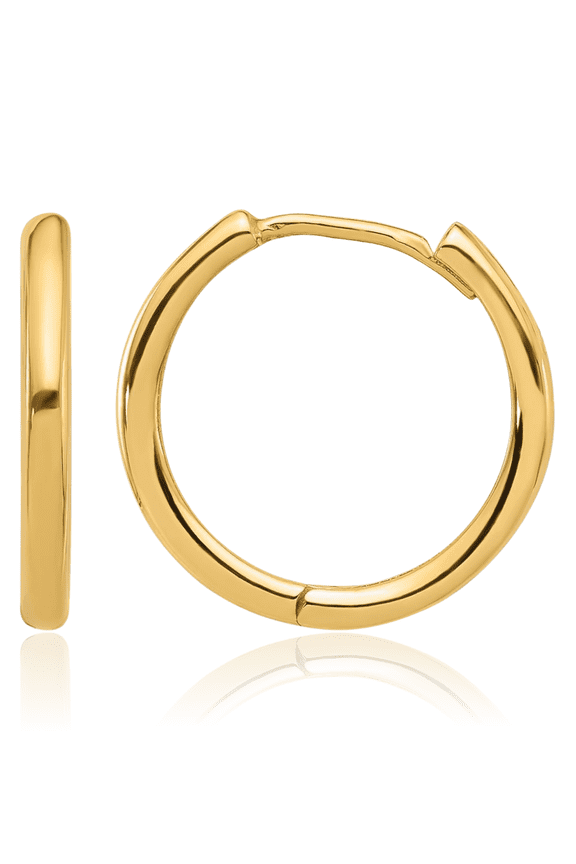 14K Solid Yellow Gold Round Small Hoop Earrings