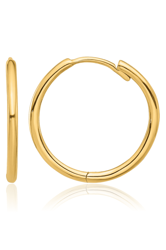 14K Solid Yellow Gold Round Small Hoop Earrings