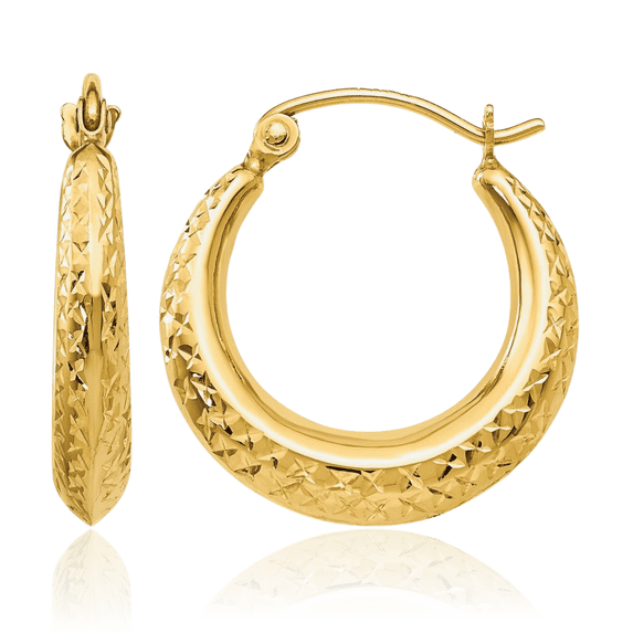 14K Solid Yellow Gold Round Small Hoop Earrings