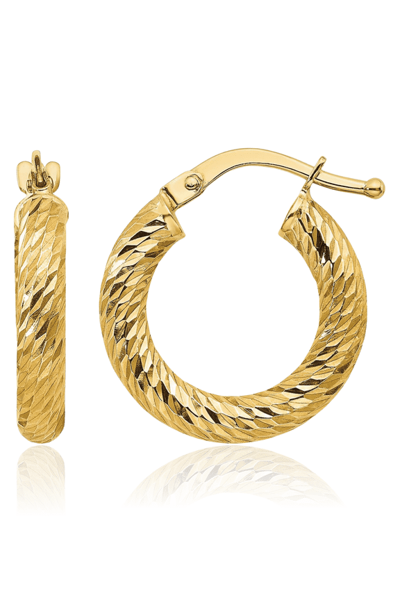 14K Solid Yellow Gold Round Small Hoop Earrings