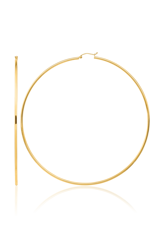 14K Solid Yellow Gold Round Tube Extra Large Hoop Earrings