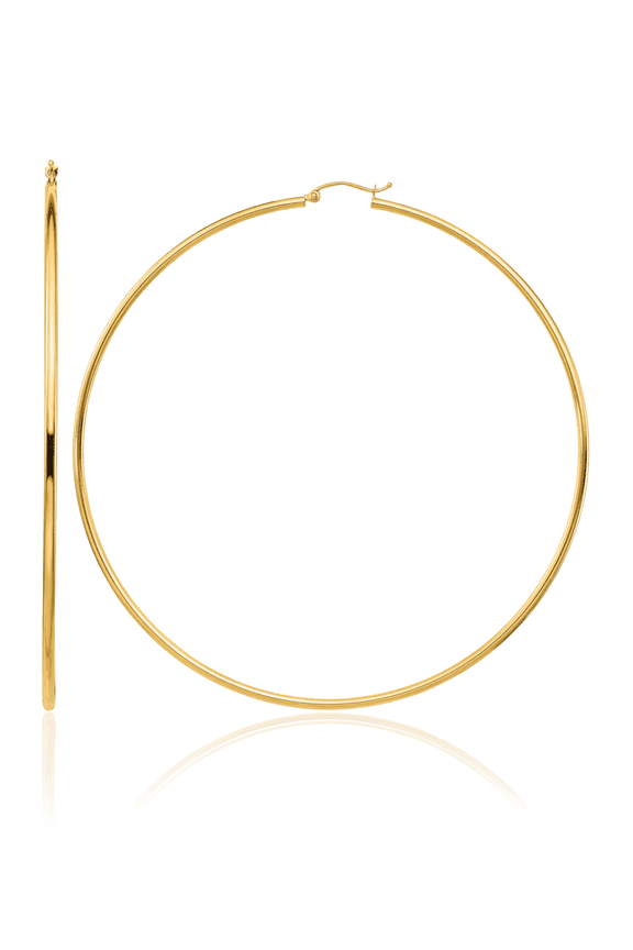 14K Solid Yellow Gold Round Tube Extra Large Hoop Earrings