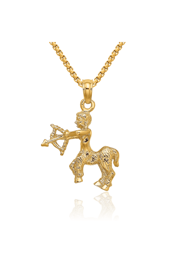 14K Solid Yellow Gold Sagittarius Zodiac Necklace Archer Horoscope Pendant November December Birthday Charm Astrology Jewelry
