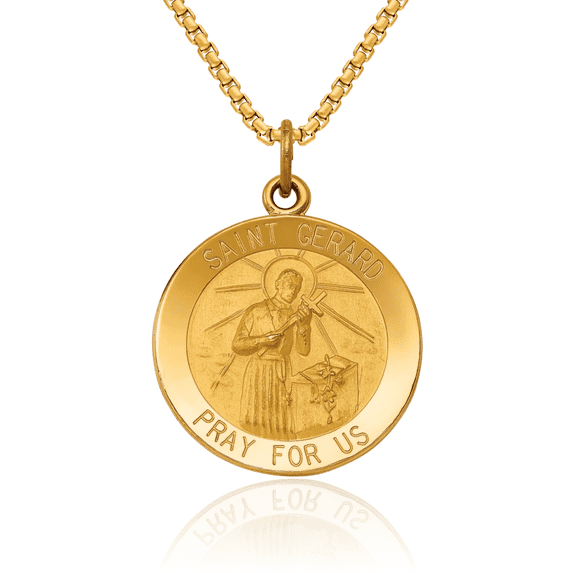 14K Solid Yellow Gold Saint Gerard Medal Necklace Chain Pendant Charm
