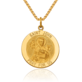 thumbnail image 1 of 14K Solid Yellow Gold Saint John Medal Evangelist Necklace Chain Pendant Charm, 1 of 13