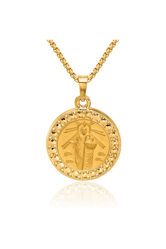 14K Solid Yellow Gold San Judas Tadeo St Jude Patron Saint Thaddeus Medal Necklace Chain Pendant Charm