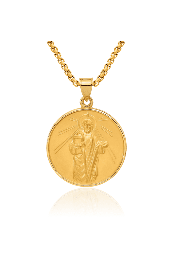 14K Solid Yellow Gold San Judas Tadeo St Jude Patron Saint Thaddeus Medal Necklace Chain Pendant Charm