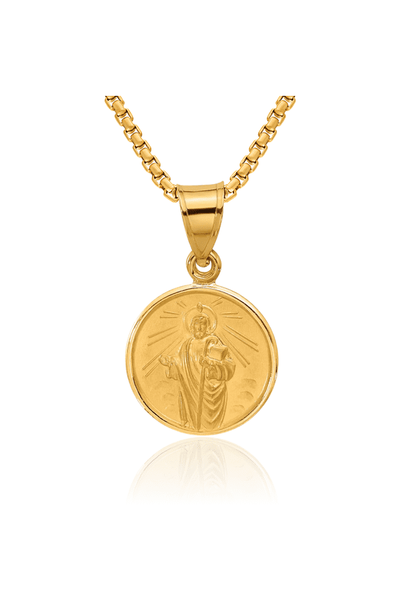 14K Solid Yellow Gold San Judas Tadeo St Jude Patron Saint Thaddeus Medal Necklace Chain Pendant Charm