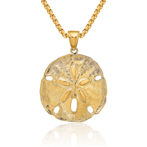 14K Solid Yellow Gold Sand Dollar Sea Star Starfish Necklace Chain Pendant Charm with chain 20inch