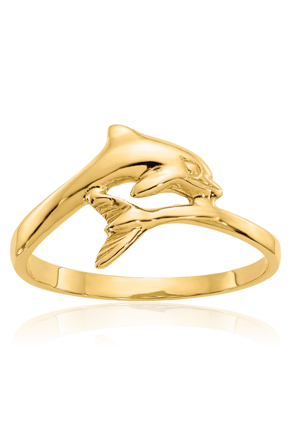 14K Solid Yellow Gold Sea Dolphin Ocean Fish Beach Nautical Ring