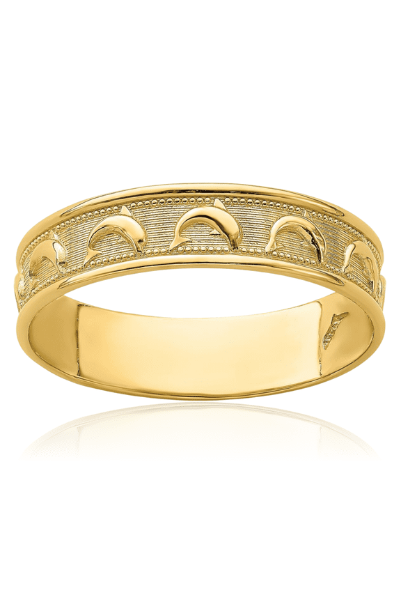 14K Solid Yellow Gold Sea Dolphin Ocean Fish Beach Nautical Thumb Ring
