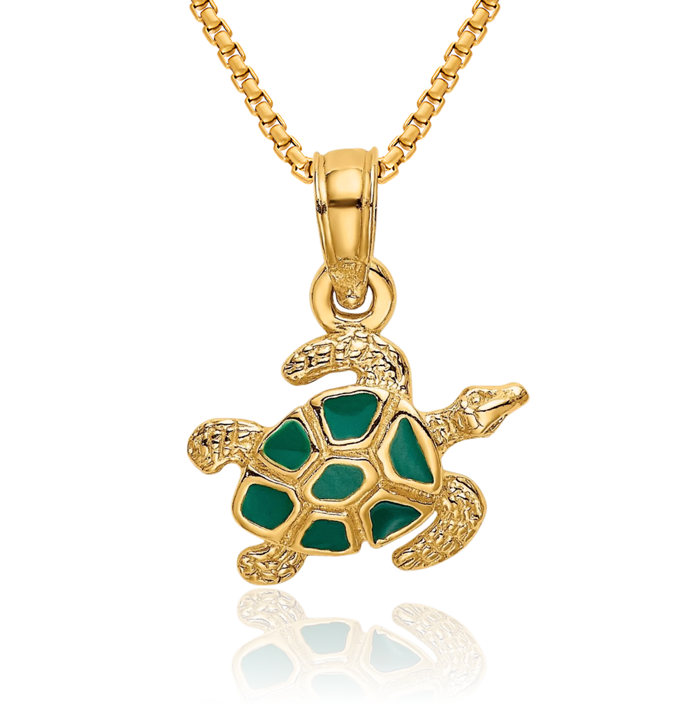 Turtle Chain 14K Solid Yellow Gold Sea Turtle Necklace Chain Pendant Charm with ...