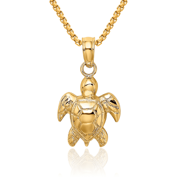 14K Solid Yellow Gold Sea Turtle Necklace Chain Pendant Charm