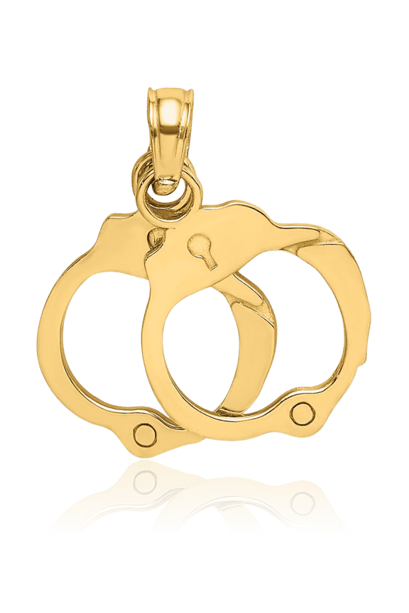 14K Solid Yellow Gold Petite Handcuffs Pendant Necklace - 11.7mm 1/2 inch - Polished Women's