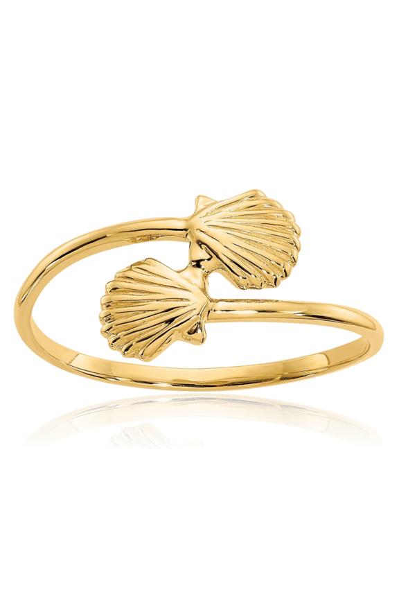 14K Solid Yellow Gold Shells Ring