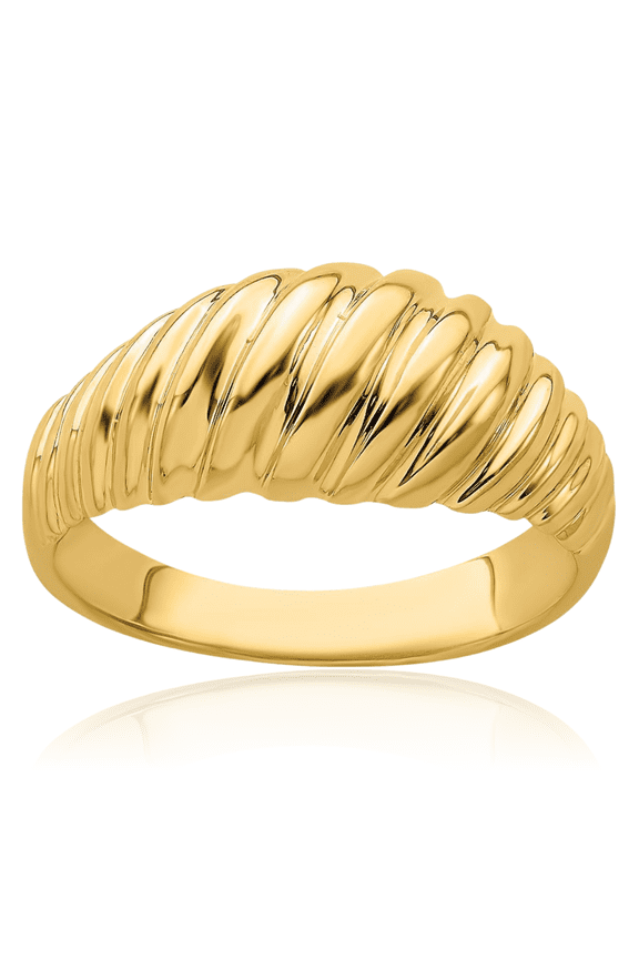 14K Solid Yellow Gold Shrimp Croissant Twisted Chunky Dome Statement Woven Crisscross Band Ring